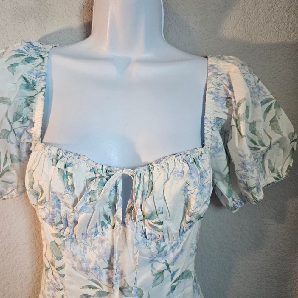 Mable NWT midi blue white floral dress medium cottage core fairy core - Picture 2 of 11